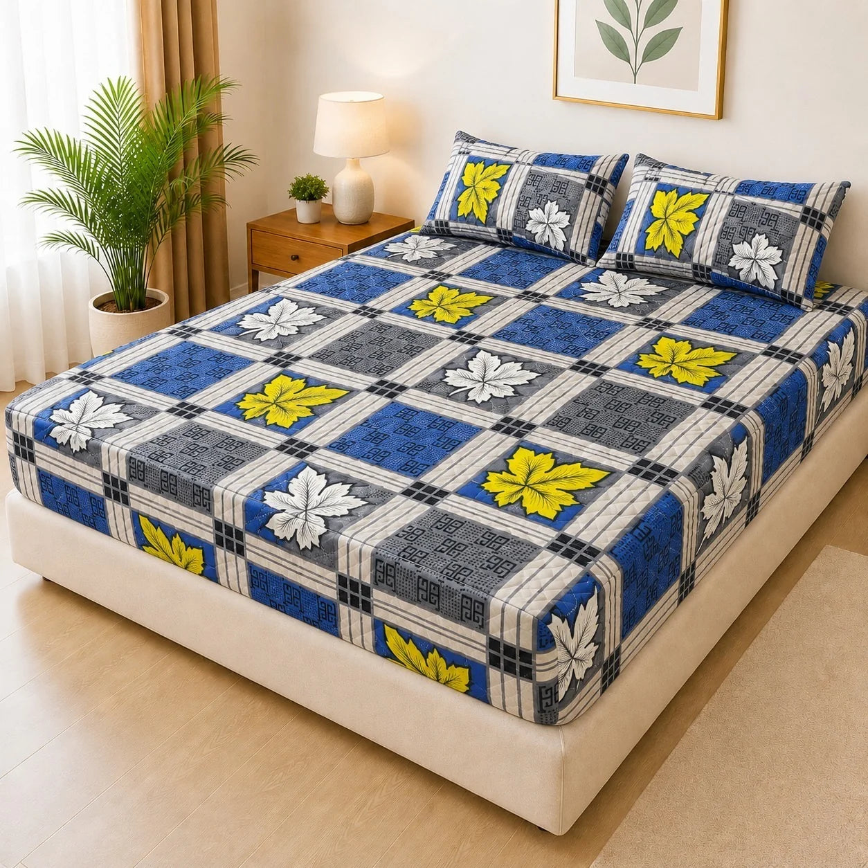 Printed 3 Piece's Quilted Bedsheets Set (100% Waterproof) New Arrivals! Luxury Bedsheet tm-0018